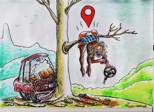 Cartoon: Map (medium) by vadim siminoga tagged woman,card,car,mobile,traffic,safety