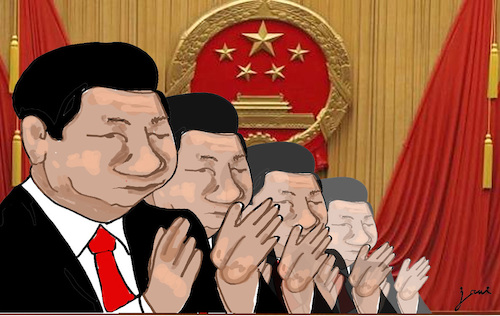 Cartoon: Zentralkomitee (medium) by jpn tagged china,xi,partei,kongress,zentralkomitee,macht,diktatur,totolitär,weltmacht