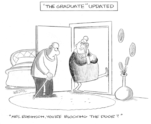 Cartoon: Mrs. Robinson (medium) by Werner Wejp-Olsen tagged blocking,door
