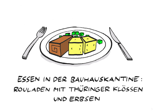 Cartoon: Baugasthaus (medium) by Bregenwurst tagged bauhaus,kantine,essen,moderne,design,roulade