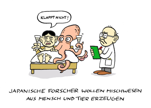 Cartoon: Chimärchen (medium) by Bregenwurst tagged chimäre,mischwesen,mensch,tier,japan,gentechnik,oktopus