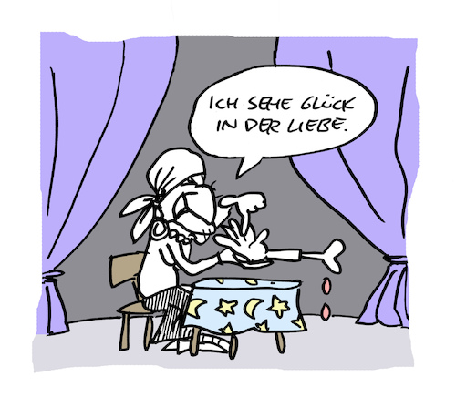Cartoon: Lektüre (medium) by Bregenwurst tagged handlesen,chiromantie,wahrsagerin,arm,ab