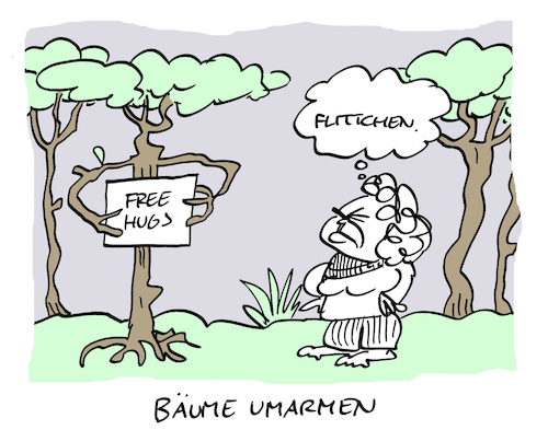 Cartoon: Naturliebe (medium) by Bregenwurst tagged bäume,umarmen,free,hugs