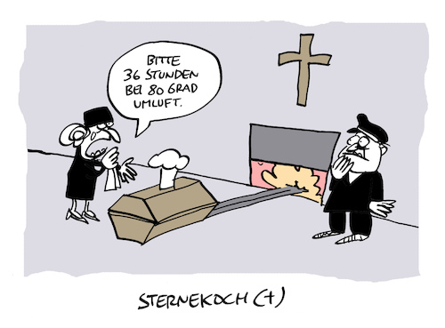 Cartoon: Niedrigtemperaturmethode (medium) by Bregenwurst tagged krematorium,niedrigtermperaturmethode,tod,koch