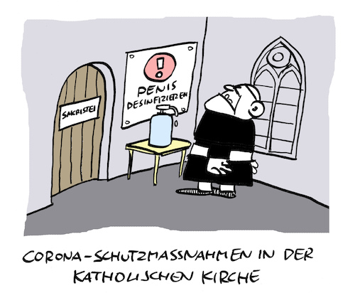 Cartoon: Sankt Corona (medium) by Bregenwurst tagged coronavirus,pandemie,kirche,katholisch,priester,desinfektionsmittel