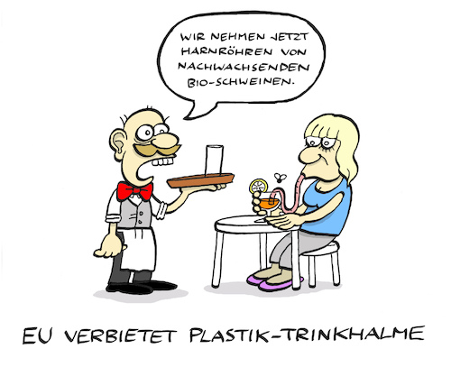 Cartoon: Trinkröhre (medium) by Bregenwurst tagged eu,plastik,kunststoff,trinkhalm,biofleisch,verbot,harn