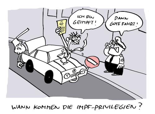 Cartoon: Vorfahrt (medium) by Bregenwurst tagged coronavirus,pandemie,impfen,privilegien,alkoholismus