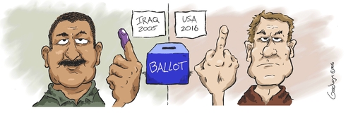 Cartoon: Elections (medium) by Goodwyn tagged elections,iraq,trump,finger