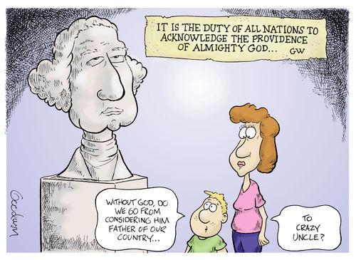 Cartoon: Lost Founding Principles (medium) by Goodwyn tagged father,uncle,god,mother,mom,child,kid,statue,washington,george