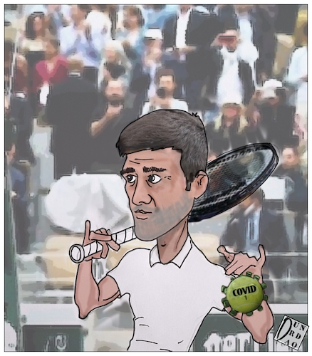 Cartoon: Bel colpo Djokovic (medium) by Christi tagged tennis,covid,djokpvic,infezione,coronavirus