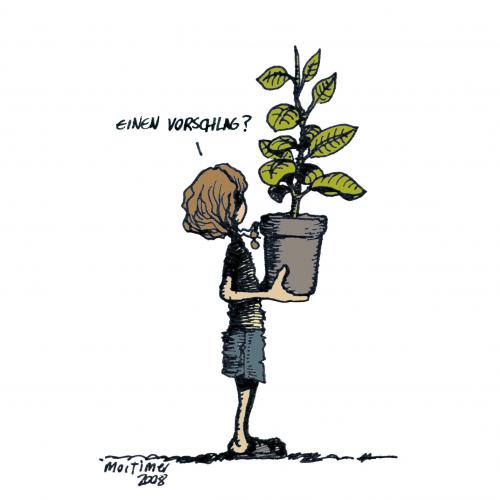 Cartoon: Eine wundervolle Welt (medium) by mortimer tagged mortimer,mortimeriadas,cartoon,mädchen,frau,natur,umwelt,pflanzen,topfpflanze,zuneigung,fürsorge,umweltschutz,botanik,garten,gärtner,gartenpflege,sprechen