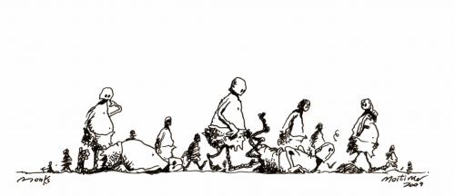 Cartoon: moving monks (medium) by mortimer tagged mortimer,mortimeriadas,cartoon,sketch,monje,monk,boceto