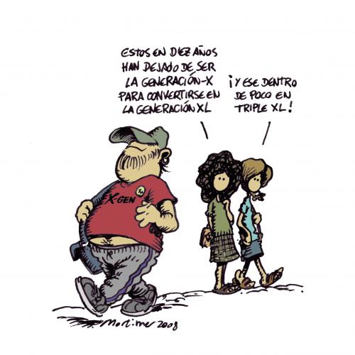 Cartoon: X Generation (medium) by mortimer tagged mortimer,mortimeriadas,cartoon,chiste,gordos,obesidad,generacion,gen