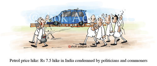 Cartoon: Petrol price hike in India (medium) by ashokadepal tagged petrol,price,hike