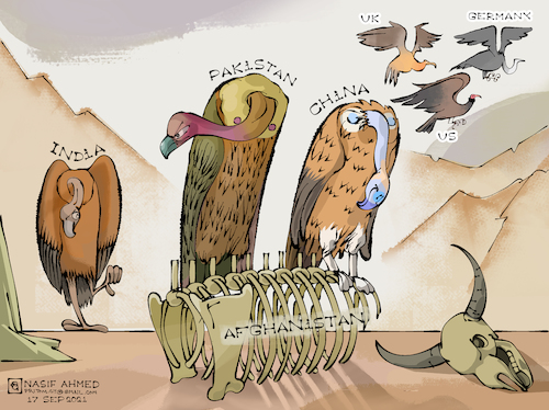 Cartoon: Afghanistan overview (medium) by Nasif Ahmed tagged international,relation,politics,afghanistan,india,china,pakistan,germany,us,uk,nato,eu