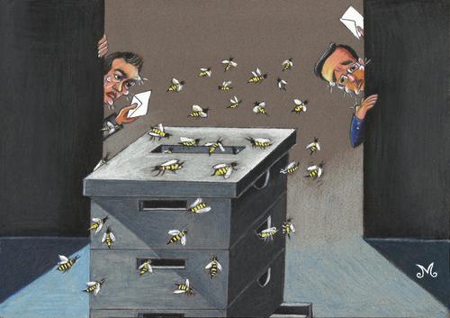 Cartoon: Greek Elections (medium) by menekse cam tagged wahl,elektion,partei,parteien,biene,bienen,wahlurne,box,ballot,party,democracy,new,left,syriza,tsipras,alexis,samaras,andonis,vote,bees,bee,beehive,election,greek,griechenland,wahlen