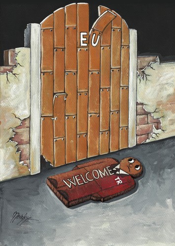 Cartoon: lucky doormat (medium) by menekse cam tagged wand,tür,krise,zusammenbruch,verfall,ökonomischen,politisch,politik,fußmatte,glück,europäischen,der,türkei,die,wall,door,crisis,collapse,decay,economic,political,politic,doormat,lucky,union,european,turkey,eu,eu,europa,türkei