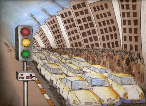 Cartoon: Reset (medium) by menekse cam tagged city,traffic,crowded,complexity,reset