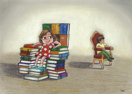Cartoon: Strong Girls (medium) by menekse cam tagged girls,boys,books,chance,eguality,throne,luck