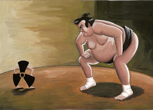 Cartoon: SUMO (medium) by menekse cam tagged japan,nuclear,danger,disaster,world,threat,people,nature