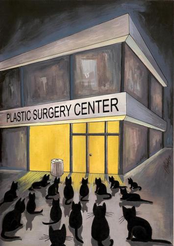 Cartoon: waiting for... (medium) by menekse cam tagged dinner,waiting,cats,center,surgery,plastic