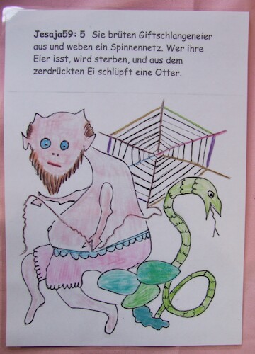 Cartoon: JESAJA kapitel 59 vers 5 (medium) by skätch-up tagged giftschlangeneier,spinnenweben,teufel,dämonen,täuscher,lügner,falsche,leiter,und,hirten