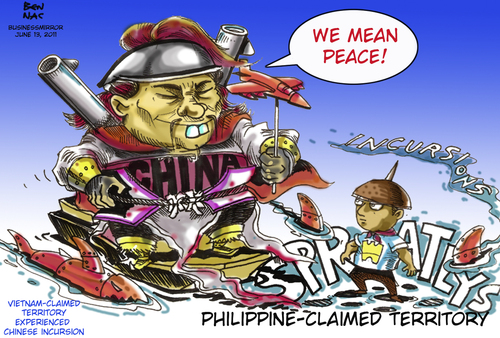 Cartoon: Spratlys dispute in Asia (medium) by bennaccartoons tagged spratlys,philippines,vietnam,asean,nations