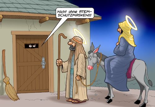 Cartoon: Ansteckungsgefahr (medium) by Chris Berger tagged weihnachten,heilige,familie,jesus,geburt,covid,pandemie,atemschutz,weihnachten,heilige,familie,jesus,geburt,covid,pandemie,atemschutz