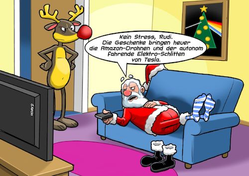 Cartoon: Ausgelagert (medium) by Joshua Aaron tagged santa,rudolph,weihnachten,xmas,job,arbeitslos,santa,rudolph,weihnachten,xmas,job,arbeitslos