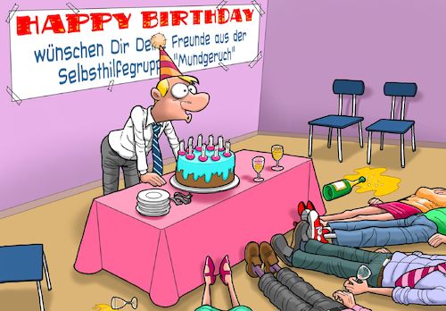 Cartoon: Bad Breath (medium) by Joshua Aaron tagged mungeruch,selbsthilfegruppe,geburtstag,schlechter,atem,mungeruch,selbsthilfegruppe,geburtstag,schlechter,atem