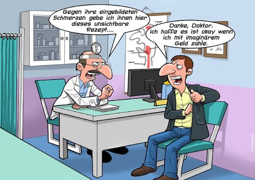 Cartoon: Beim Homöopathen (medium) by Joshua Aaron tagged eingebildet,arzt,unsichtbar,homöopathisch,eingebildet,arzt,unsichtbar,homöopathisch