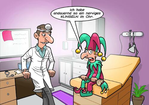 Cartoon: Beim Ohrenarzt (medium) by Chris Berger tagged jester,hofnarr,doktor,visite,untersuchung,narrenkappe,glocken,glöckchen,klingeln,tinnitus,jester,hofnarr,doktor,visite,untersuchung,narrenkappe,glocken,glöckchen,klingeln,tinnitus