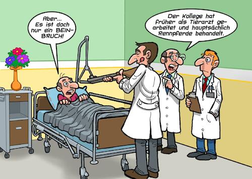 Cartoon: Beinbruch (medium) by Chris Berger tagged pferd,tierarzt,beinbruch,notschlachtung,krankenhaus,patient,medizin,quereinsteiger,pferd,tierarzt,beinbruch,notschlachtung,krankenhaus,patient,medizin,quereinsteiger