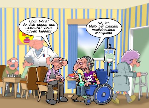 Cartoon: Corona Impfung (medium) by Chris Berger tagged altersheim,risikopatienten,corona,covid,pandemie,impfung,pfizer,biontech,altersheim,risikopatienten,corona,covid,pandemie,impfung,pfizer,biontech