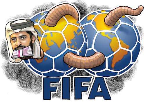 Cartoon: Da ist der Wurm drin (medium) by Joshua Aaron tagged fifa,wm,katar,qatar,korruption,geld,reichtum,kapitalismus,betrug,öl,fifa,wm,katar,qatar,korruption,geld,reichtum,kapitalismus,betrug,öl