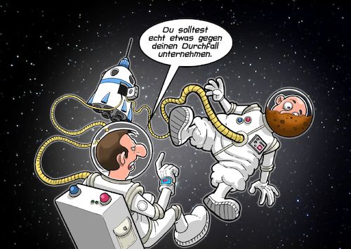 Cartoon: Diarrhoe im Weltall (medium) by Joshua Aaron tagged durchfall,dünnschiss,diarrhoe,astronaut,all,weltraum,rakete,durchfall,dünnschiss,diarrhoe,astronaut,all,weltraum,rakete