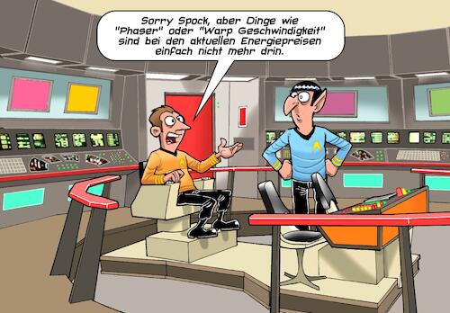 Cartoon: Energiepreise (medium) by Chris Berger tagged enterprise,spock,kirk,phaser,warp,energiepreise,strom,gas,enterprise,spock,kirk,phaser,warp,energiepreise,strom,gas