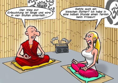 Cartoon: Erleuchtung (medium) by Joshua Aaron tagged buddhismus,materialismus,nirvna,erleuchtung,shopping,queen,buddhismus,materialismus,nirvna,erleuchtung,shopping,queen