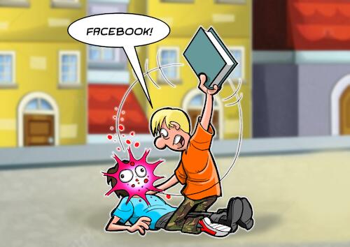 Cartoon: Facebook manuell (medium) by Joshua Aaron tagged facebook,social,media,brutalität,mobbing,gewalt,jugendliche,facebook,social,media,brutalität,mobbing,gewalt,jugendliche