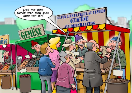 Cartoon: Freilaufend und Glücklich (medium) by Joshua Aaron tagged werbung,bio,freilaufend,glücklich,vegan,vegetarier,grüne,umweltschutz,werbung,bio,freilaufend,glücklich,vegan,vegetarier,grüne,umweltschutz