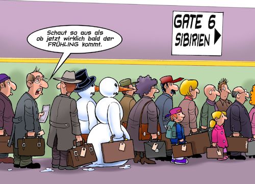 Cartoon: Frühling (medium) by Chris Berger tagged frühling,schneemann,schneefrau,sibirien,kälte,frühling,schneemann,schneefrau,sibirien,kälte