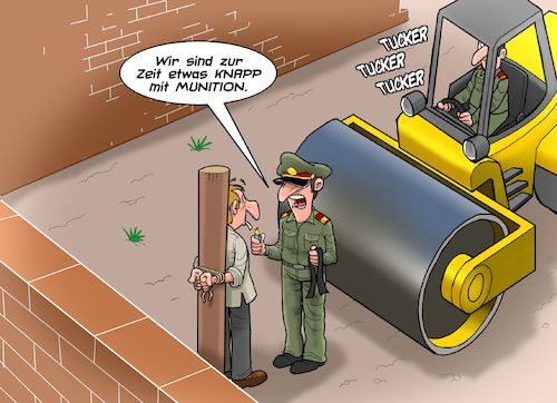 Cartoon: Hinrichtung (medium) by Joshua Aaron tagged hinrichtung,erschiessungskommando,munition,strassenwalze,hinrichtung,erschiessungskommando,munition,strassenwalze