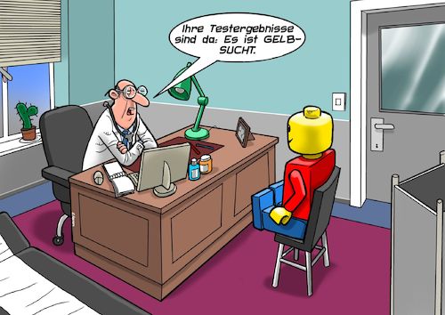 Cartoon: Ikterus (medium) by Joshua Aaron tagged gelbsucht,ikterus,hepatitis,lego,doktor,gelbsucht,ikterus,hepatitis,lego,doktor