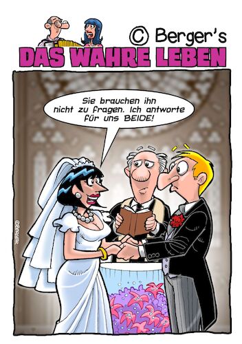 Cartoon: Ja-Wort (medium) by Chris Berger tagged hochzeit,pfarrer,paar,jawort,hochzeit,pfarrer,paar,jawort