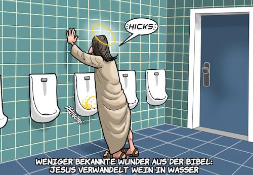 Cartoon: Jesus (medium) by Joshua Aaron tagged jesus,wunder,wein,wasser,pissoir,toilette,jesus,wunder,wein,wasser,pissoir,toilette