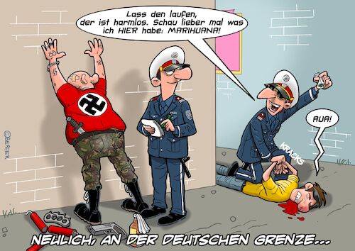 Cartoon: Kleiner Grenzverkehr (medium) by Joshua Aaron tagged grenze,legalisierung,deutschlang,marijuana,gras,weed,nazi,polizei,österreich,schweiz,grenze,legalisierung,deutschlang,marijuana,gras,weed,nazi,polizei,österreich,schweiz