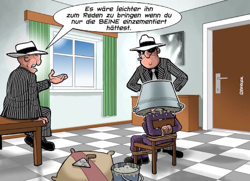 Cartoon: Kopflose Befragung (medium) by Chris Berger tagged mafia,killer,befragung,verhör,zementschuhe,mafia,killer,befragung,verhör,zementschuhe