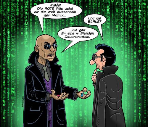 Cartoon: Matrix (medium) by Chris Berger tagged matrix,neo,morpheus,pille,matrix,neo,morpheus,pille,viagra