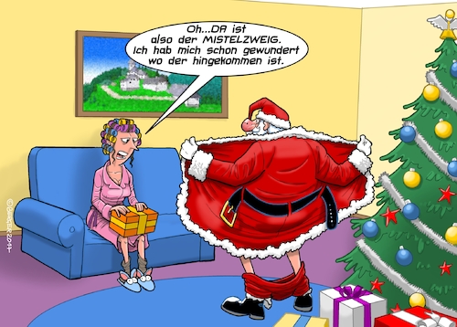 Cartoon: Mistelzweig (medium) by Joshua Aaron tagged mistelzweig,kuss,weihnachten,blowjob,santa,mistelzweig,kuss,weihnachten,blowjob,santa