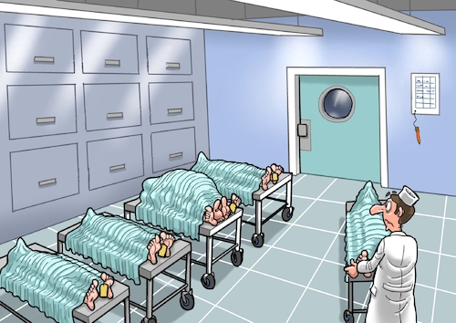 Cartoon: Neulich in der Leichenhalle (medium) by Joshua Aaron tagged leichenhalle,morgue,leichen,nekrophilie,tote,verstorbene,mitarbeiter,leichenhalle,morgue,leichen,nekrophilie,tote,verstorbene,mitarbeiter